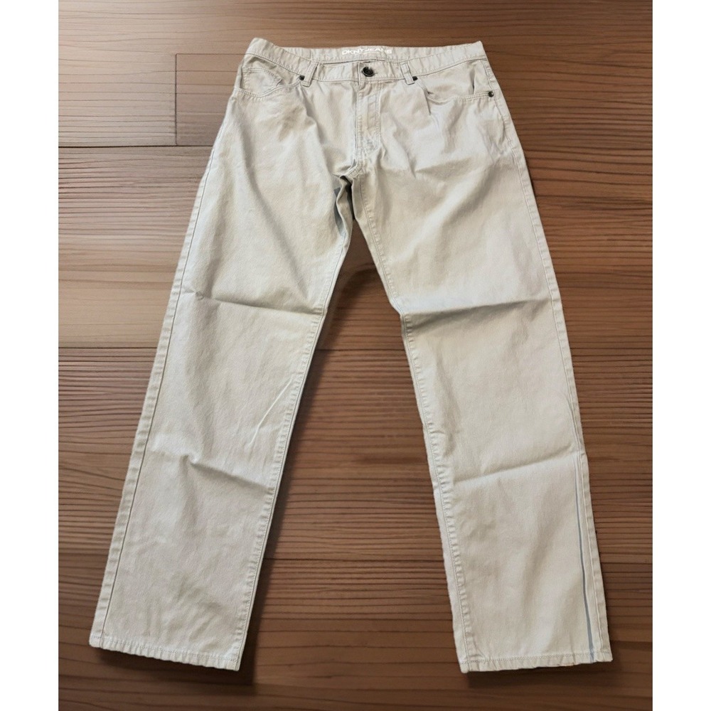 DKNY  Bleeker Men 34x28.5 Gray Jeans Pants Khaki Classic Straight Cotton Stretch